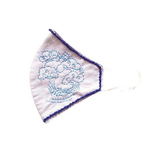 Twaksati handmade embroidered cotton soft and breathable face Mask - White with blue tinge