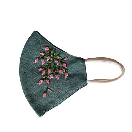 Twaksati handmade embroidered cotton soft and breathable face Mask - Matt green