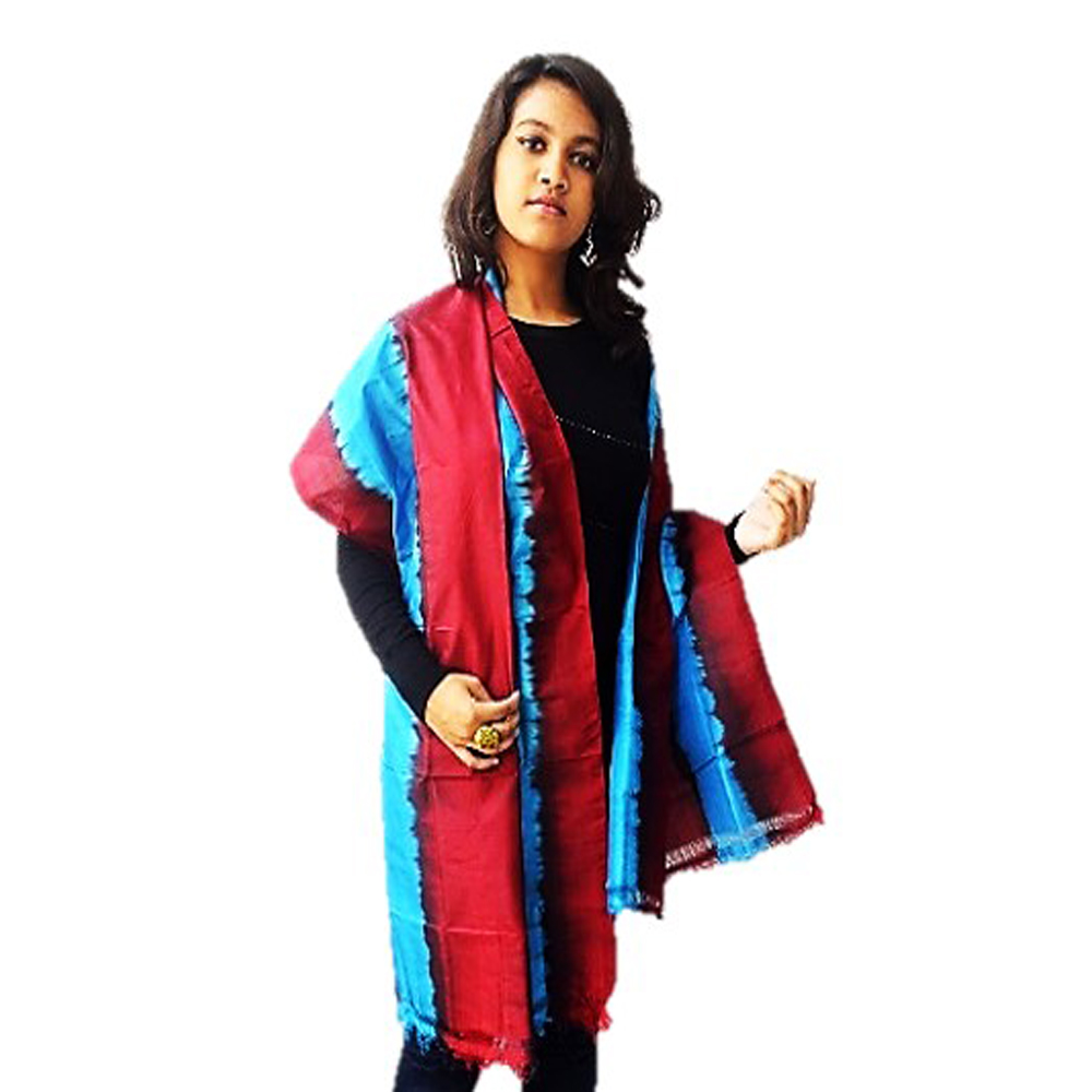 Striped Silk Maroon Blue Dupatta or Stole