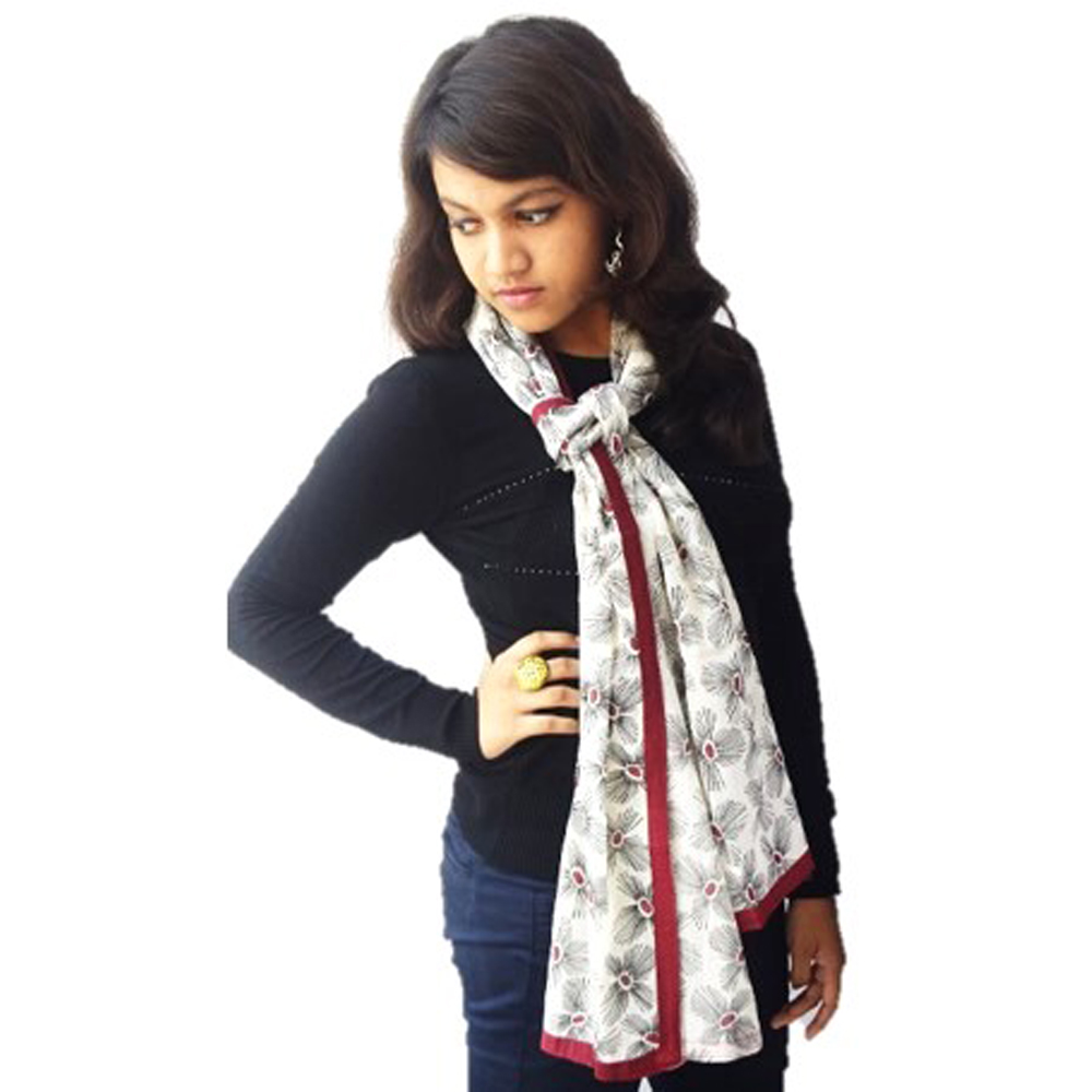 White Maroon Ray Stole - Cotton