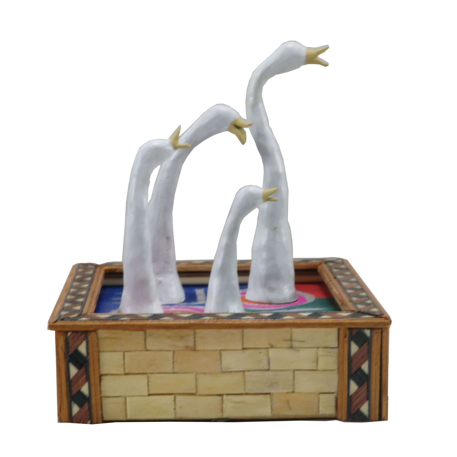 Twaksati Handmade Four White Swan in a Colourful Hue Lamp Art