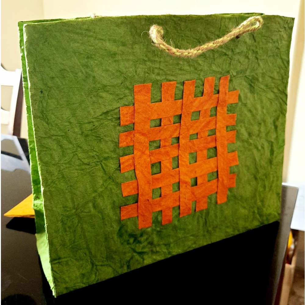 GREEN CRISSCROSS PAPER BAG 