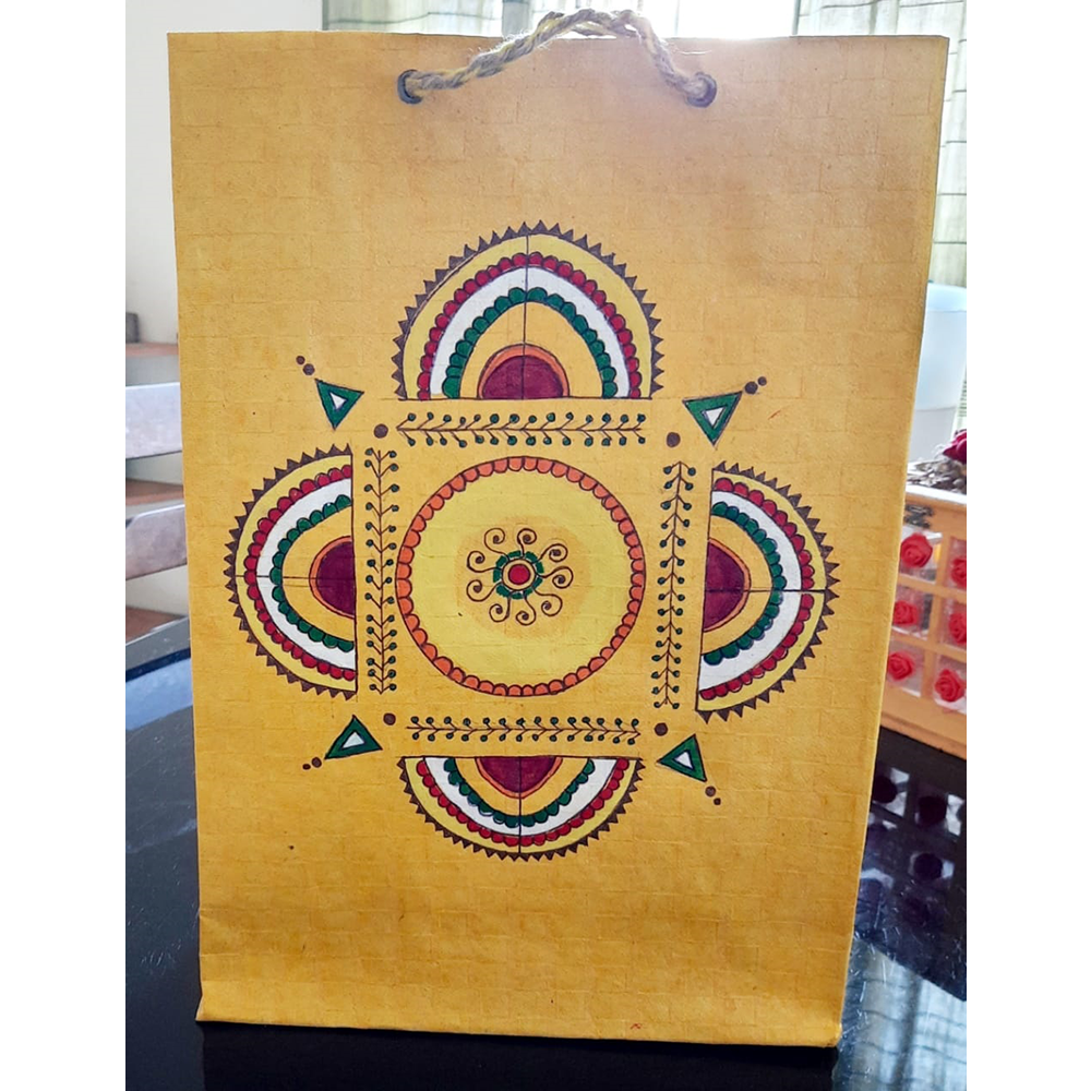 YELLOW FOLK ART PAPER BAG 