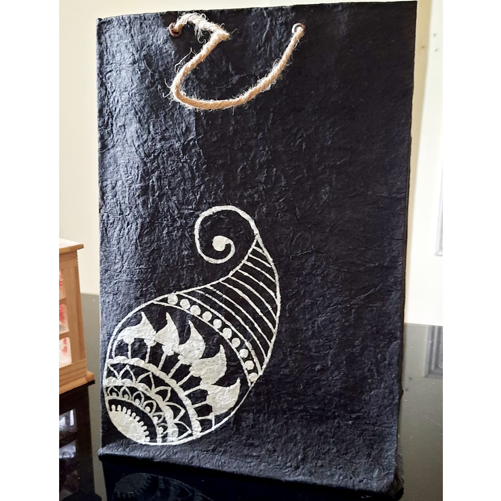 BLACK WITH WHITE PAISLEY PAPER BAG