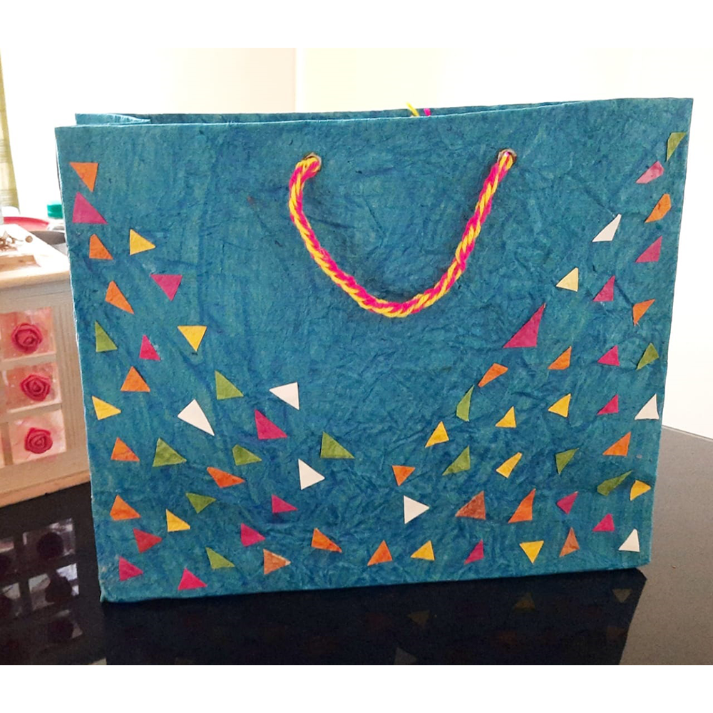 BLUE WITH PAPER CONFETTI DESIGN PAPER BAG