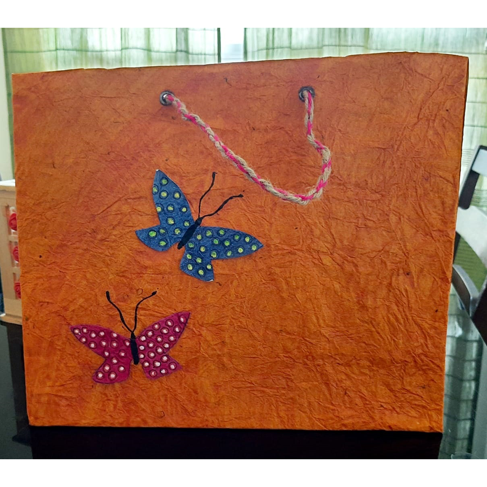 ORANGE WITH TWO BUTTERFLY PAPER BAG