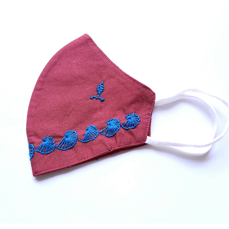 Twaksati handmade embroidered cotton soft and breathable classy face Mask - Matt Cherry