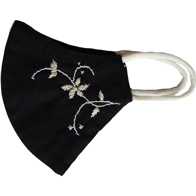 Twaksati handmade embroidered cotton soft and breathable face Mask - Black