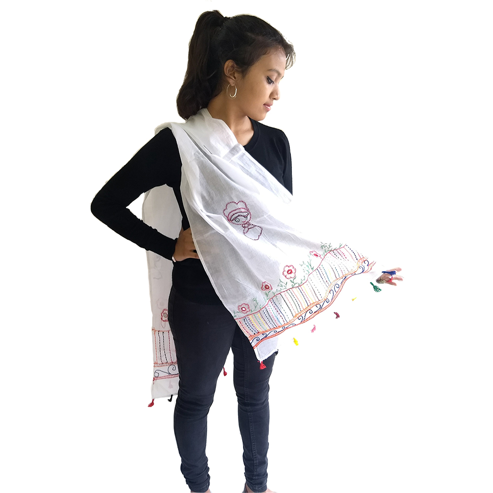 Twaksati Embroidered pure cotton stylish indigenous design stylish WhiteStole