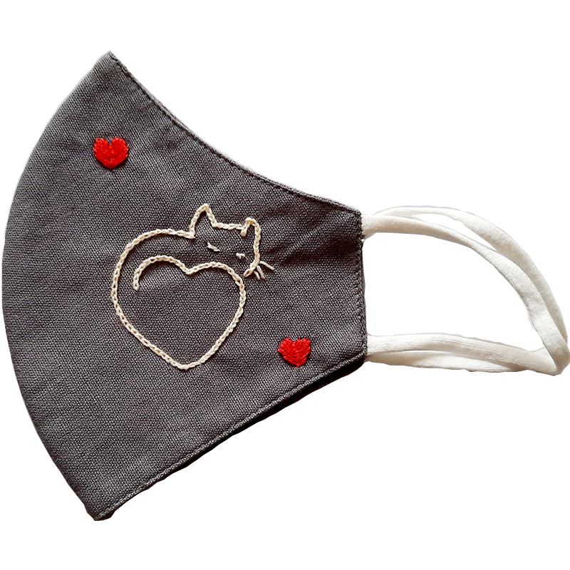 Twaksati handmade embroidered cotton soft and breathable face Mask - Grey